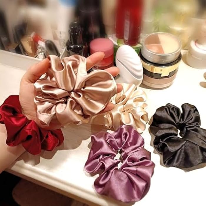 Silk Hair Scrunchies Large Size Satin Scrunchies Soft Hair Ties for Curly and Thick Hair, Prevent Shedding and Frizz, 2 Pack* - Image 3